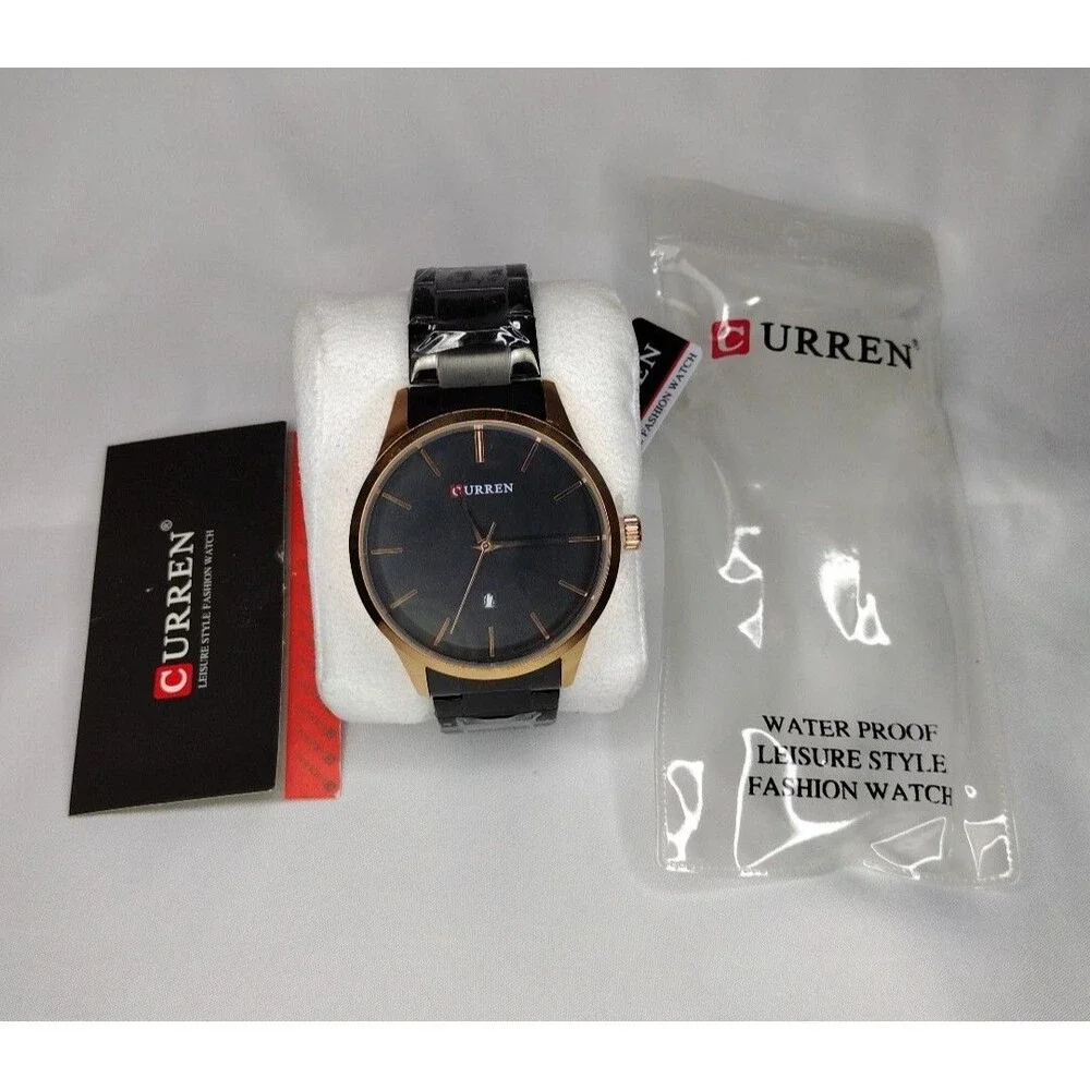 Men's Two Tone Classic Watch Black/Rose Gold Color With Matching Sunglasses